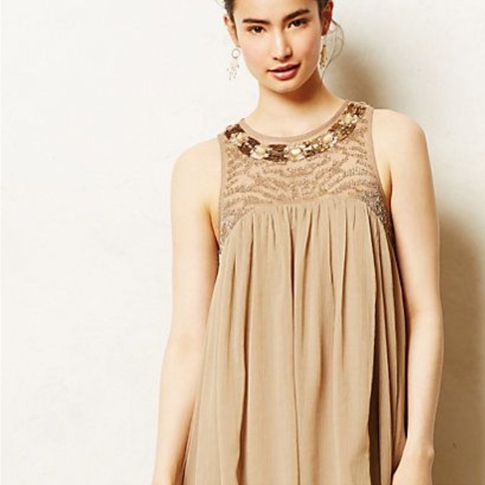 Moulinette Souers Taupe Jeweled Swing Dress